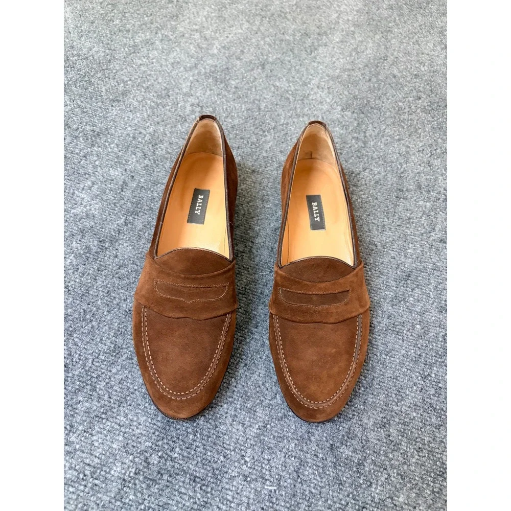 Bally Agro Brown Suede Penny Loafers Mens 10.5 B Made in Italy Slip On Shoes